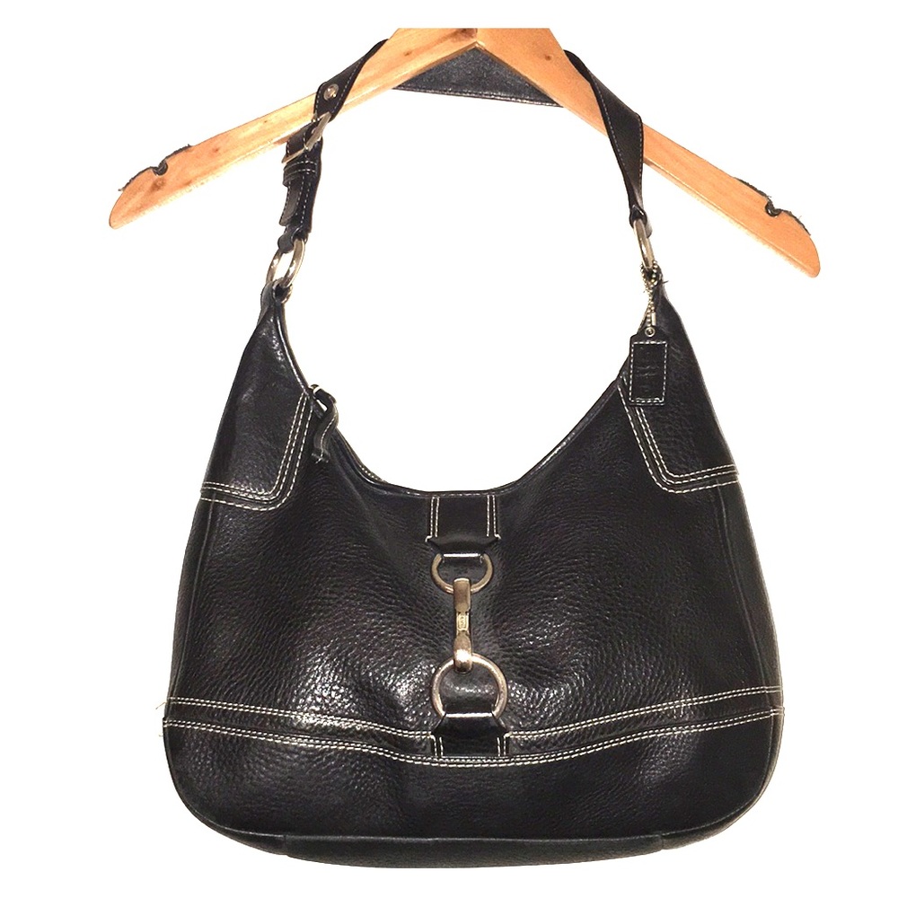 COACH black pebbled shoulder bag silver accents